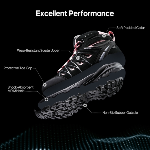 Women's Suede Waterproof Hiking Boots 【Wide Fit】 - BLACK/PINK - 6